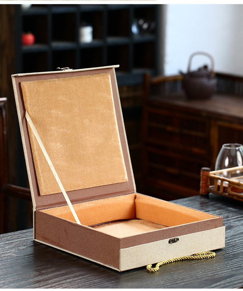 自产热销茶具茶杯锦盒 小茶盘礼品包装盒 陶瓷挂盘棉麻布锦盒批发