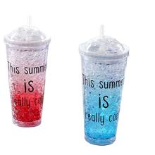 夏日冰杯吸管杯塑料水杯凝胶碎冰学生双层制冷带吸管推盖冰酷杯