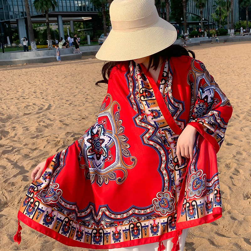 2023 New Popular Internet Celebrity Thick Retro Ethnic Style Sun Protection Shawl Travel Photography Versatile Cotton and Linen Scarf