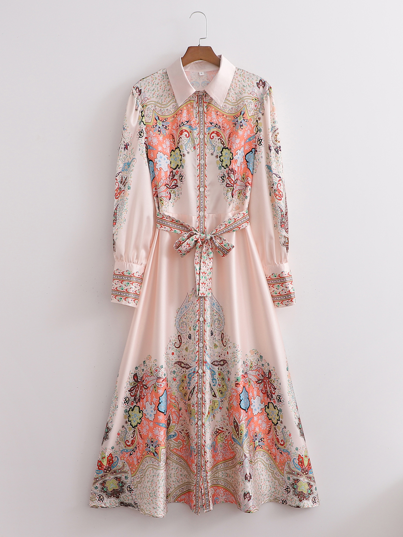 2022春季ins女装长袖定位花衬衫式连衣裙长裙