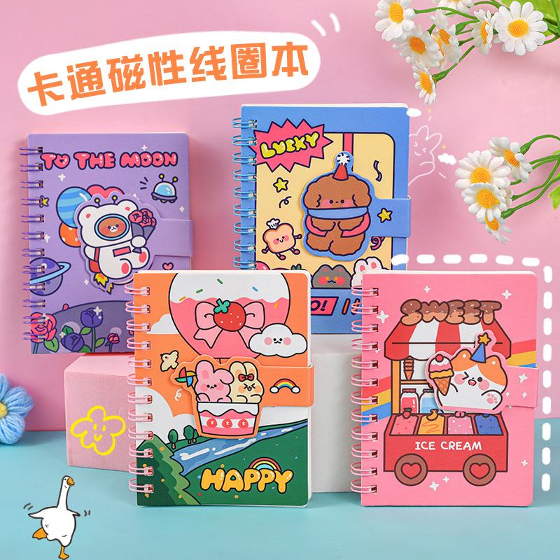 Cartoon Magnetic Buckle Coil Notebook Student Mini-Portable Pocket Notepad Cute Creative Notebook Stationery Notebook