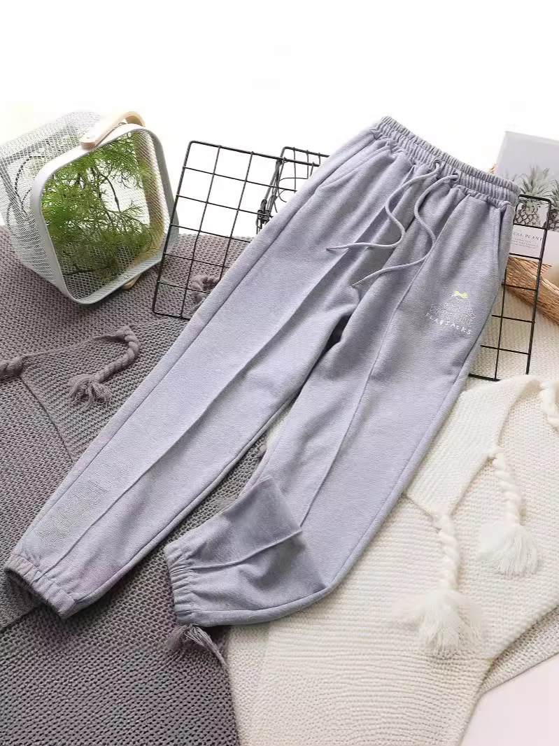 Spring and Autumn New Medium and Large Children's Embroidered Fox Versatile Leggings Men's and Women's Sweatpants Elastic Waist High Waist Loose Outer