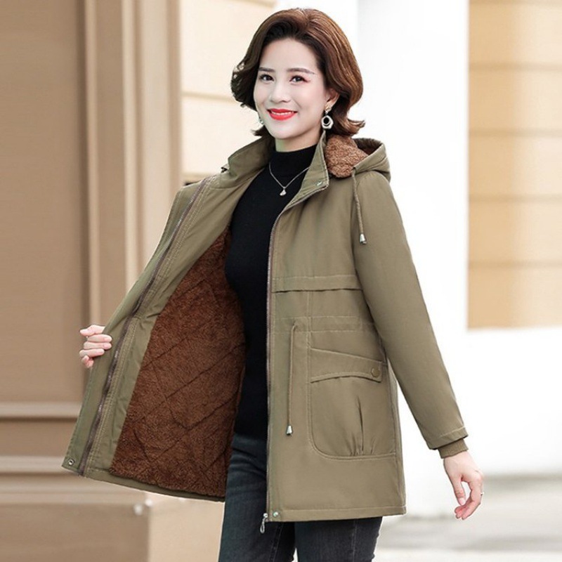 中年妈妈棉衣冬装派克服时尚外套棉服新款中老年女装加绒加厚棉袄