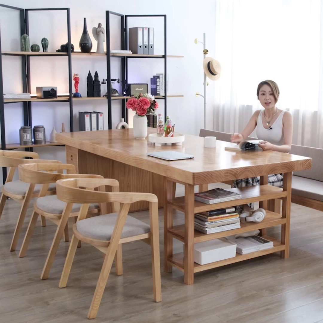 客厅全实木书桌学生家用书房学习桌双人写字桌带抽屉工作台大桌子