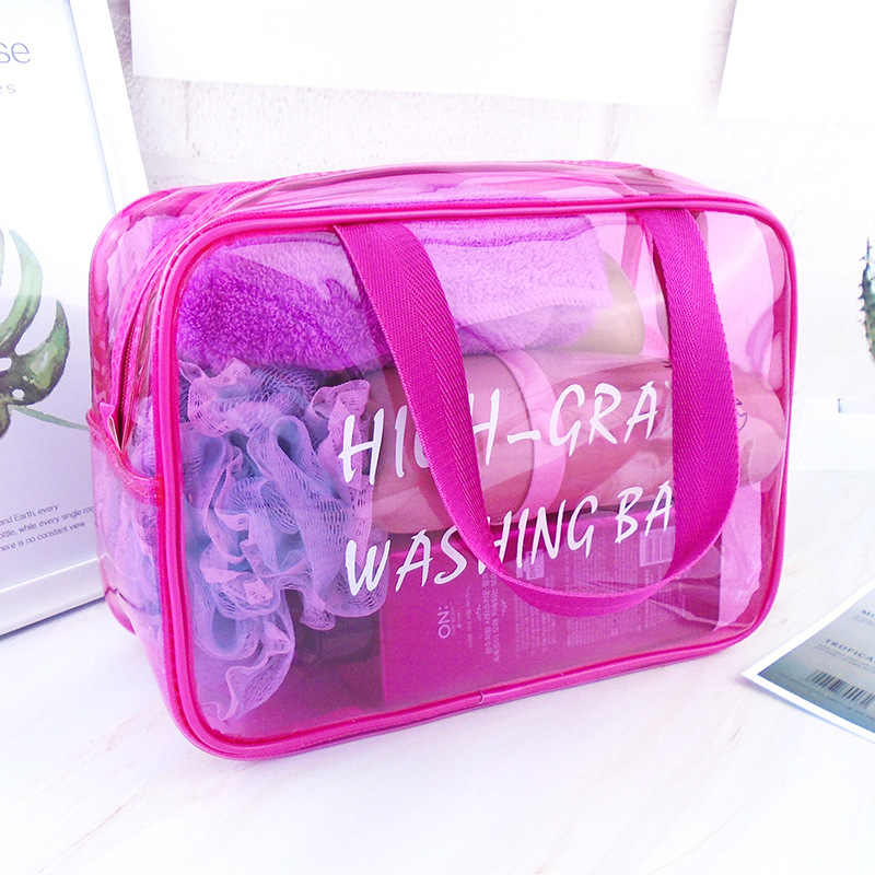 Korean Fluorescent Cosmetic Bag Large Capacity Portable Wash Supplies Storage Bag English Printing Waterproof Dustproof Wash Bag