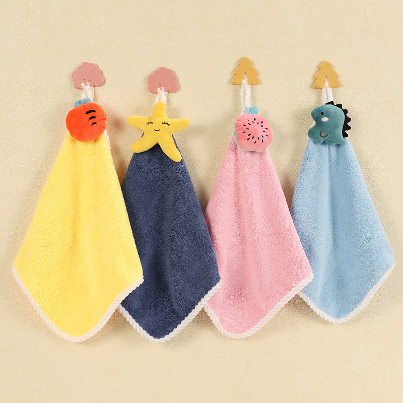 Hand Towel Hanging Square Towel Kids' Towel Cute Household Absorbent Bathroom Kitchen Towel Hanging Hand Wiping Small Tower