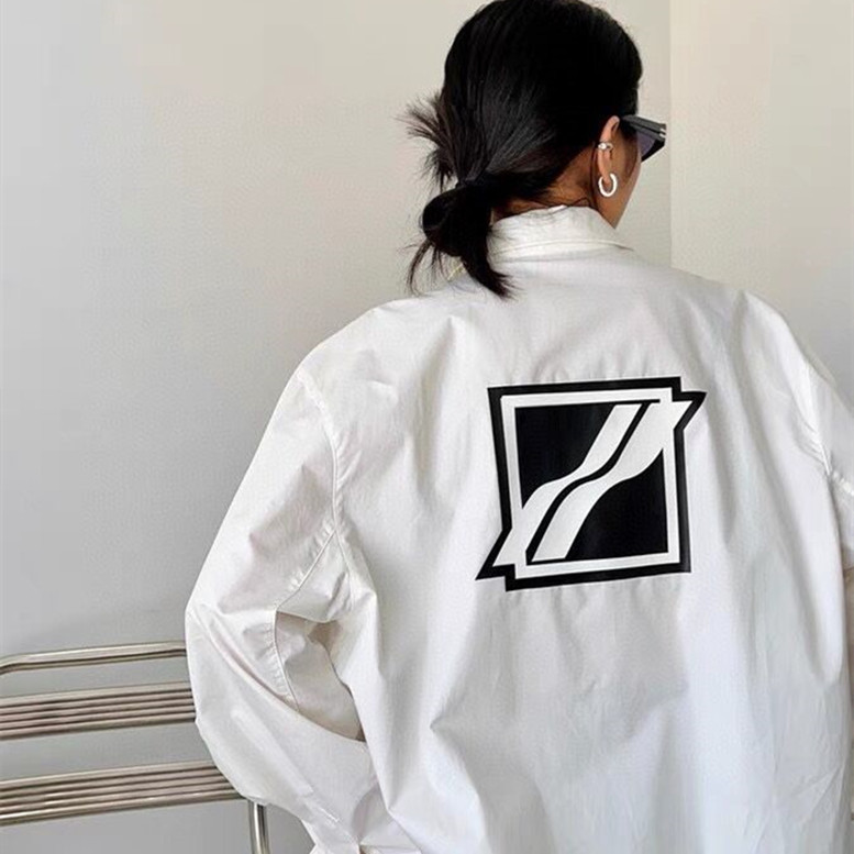 we11done衬衣男女方标印花情侣well百搭韩版长袖白色衬衫潮牌外套