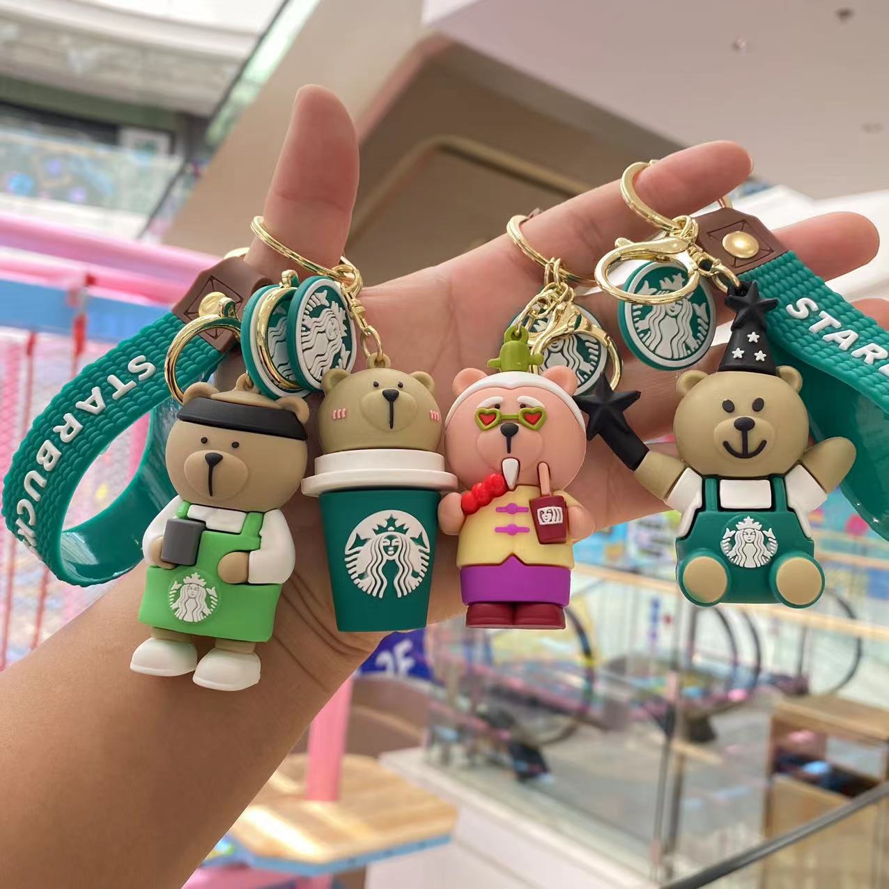 Cross-Border Starbucks Milky Tea Cup Keychain Cute Bear Car Key Pendant Doll Crane Machine Gift Wholesale