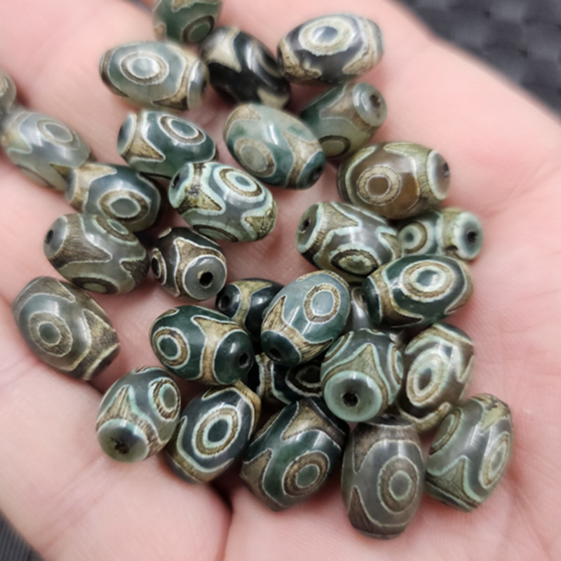 8*12毫米绿三眼天真玉石散珠藏式玛瑙天珠路路通手链项链饰品珠子本