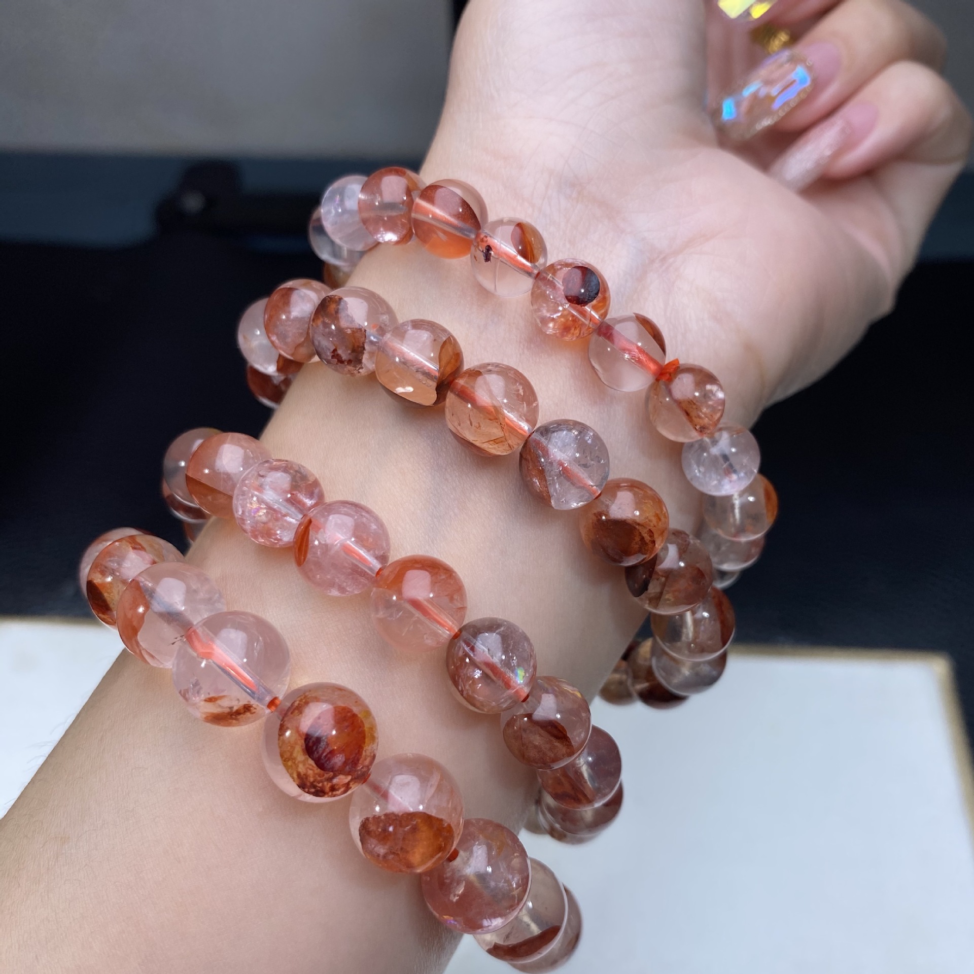 红胶花手链 天然红胶花异象水晶ebay亚马逊跨境电商货源胶花手串