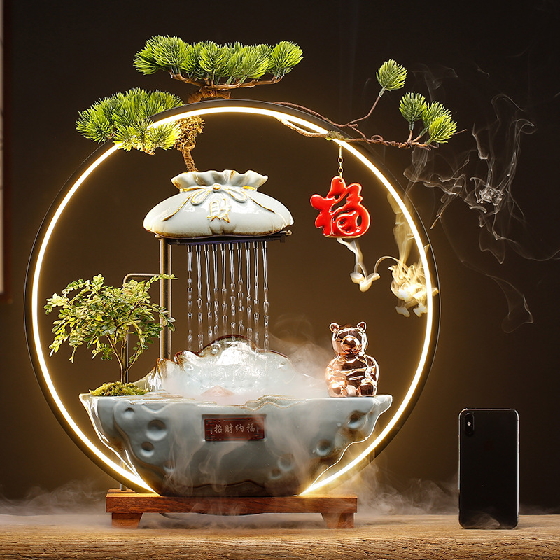 招财流水摆件水车循环水客厅生财创意家居装饰办公室桌面开业礼品