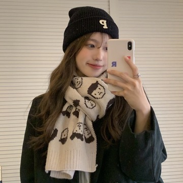 围巾女冬季保暖学生韩版可爱卡通头像少女百搭长款毛线编织小围脖