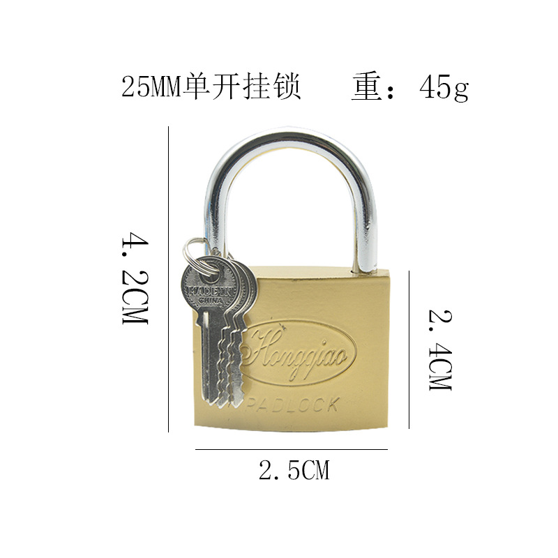 Factory Wholesale Imitation Copper Padlock Open Padlock Anti-Theft Anti-Rust Door Iron Padlock Head Dormitory Small Padlock Bags