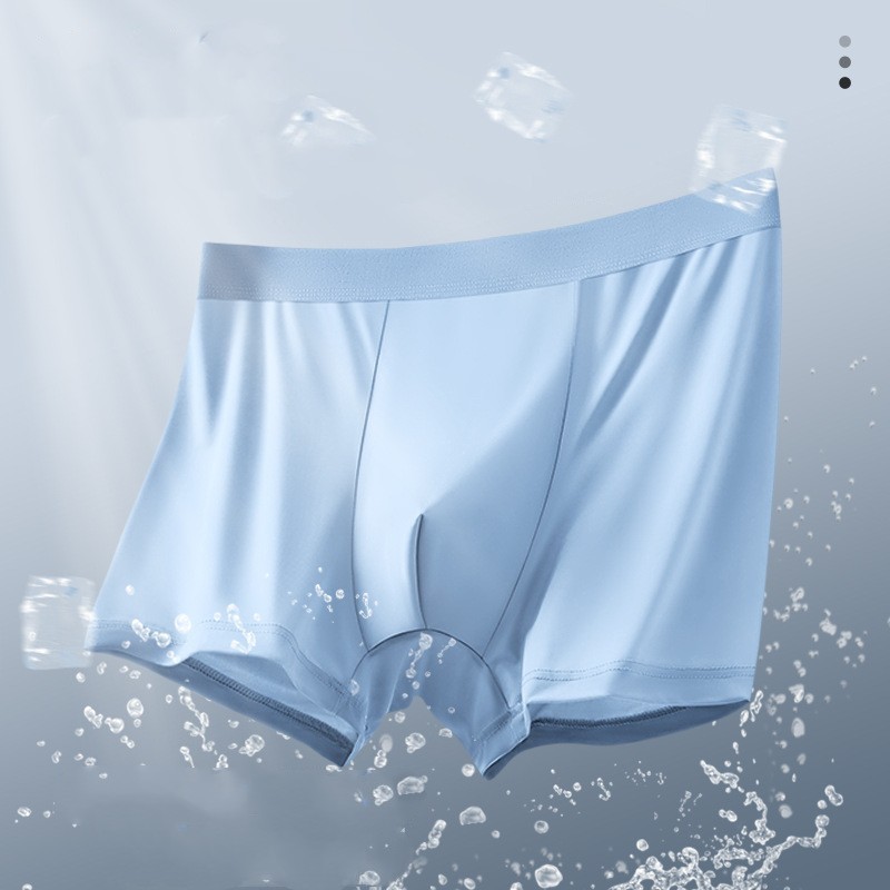 Ice Silk Men's Underwear Graphene Pure Color Cotton Boyshorts Mid-Waist Breathable Loose Boxer Men