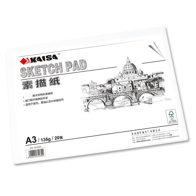 凯萨a3素描纸 20张 135g/㎡速写纸 绘画纸 a2设计纸全木浆舒眼白