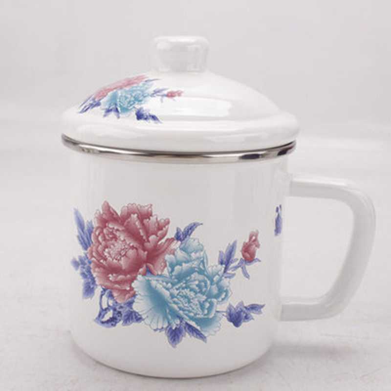 1l大容量搪瓷水杯复古经典加厚搪瓷缸子带盖老式铁茶杯大号马克杯