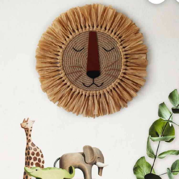 北欧ins手工编织卡通狮子造型家居墙壁挂饰儿童房间挂饰装饰道具