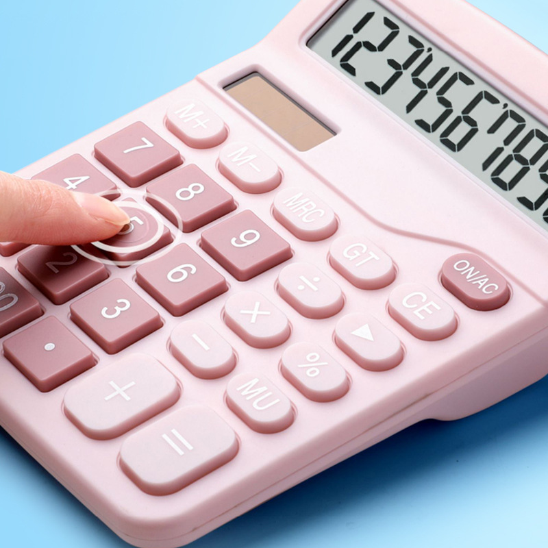 Office Special Pink Solar Calculator Student Large Electronic Computer 12-Bit Dual Power Calculator