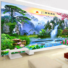 8d云烟山水画墙布电视背景墙壁画5d风景迎客松壁纸3d客厅影视墙纸