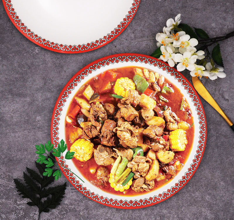 新疆特色餐具 大盘鸡盘子 加厚手抓饭盘 新疆风圆盘密胺拌面碟子