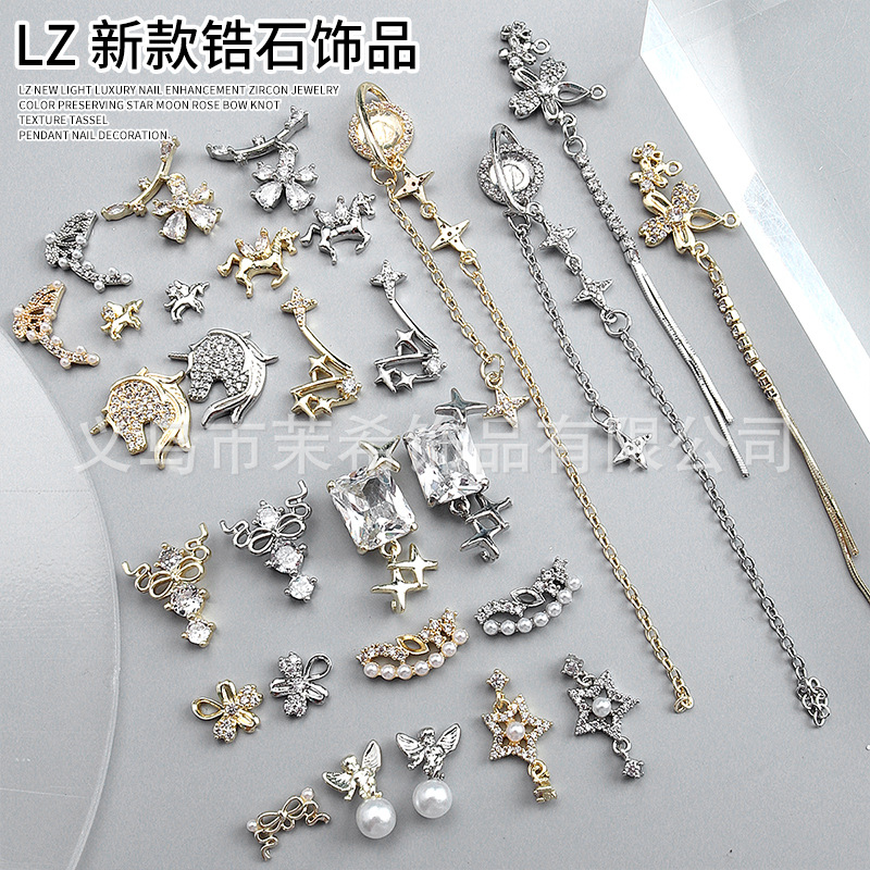 New Affordable Luxury Style Exquisite Advanced LZ Zircon Nail Ornament Diamond Super Shiny Tassel Pearl Pendant G4504