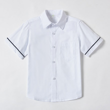 男童短袖白衬衫夏装新款袖口黑边口袋标半袖纯棉学生校服白色衬衣