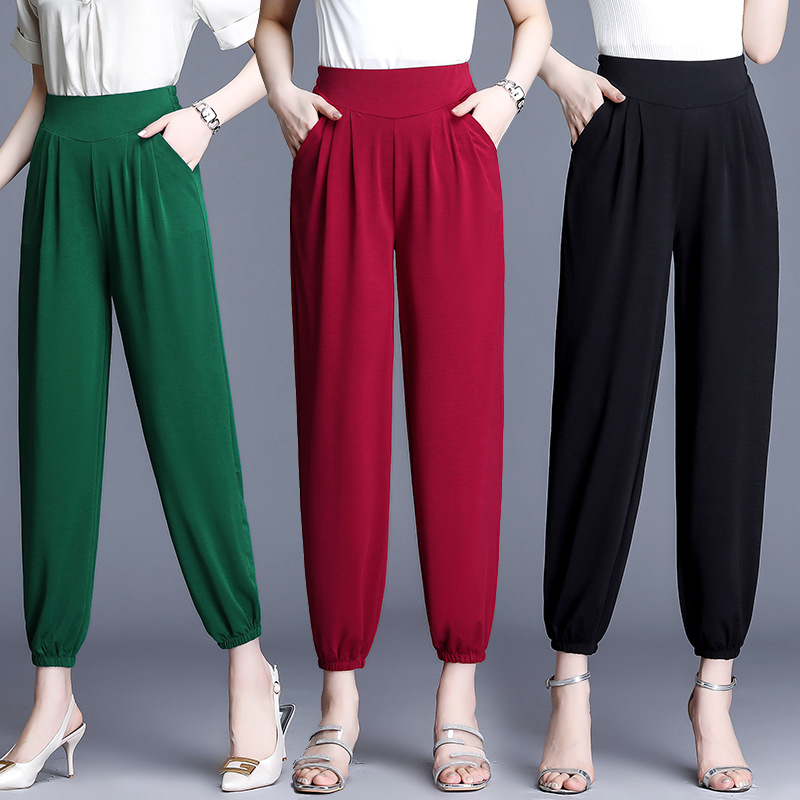 2022 New Spring and Summer Women's Clothing Ice Silk Bloomers Large Size Mom Pants Cropped Mosquito-Proof Square Dance Women's Pants