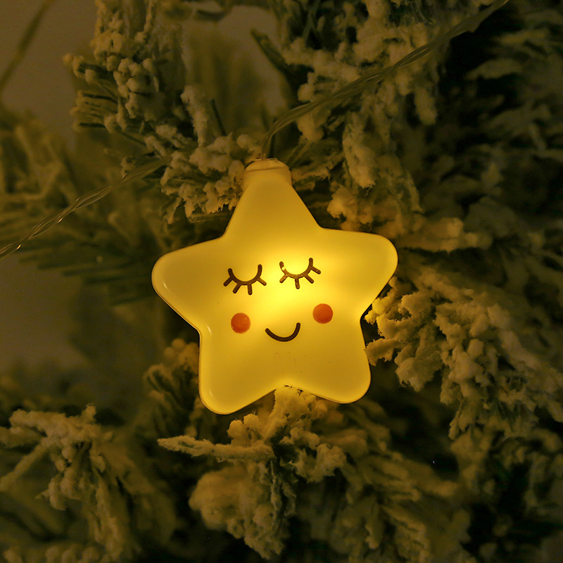 led星星灯串 可爱笑脸云朵灯创意圣诞节儿童卧室装饰灯五角星灯串