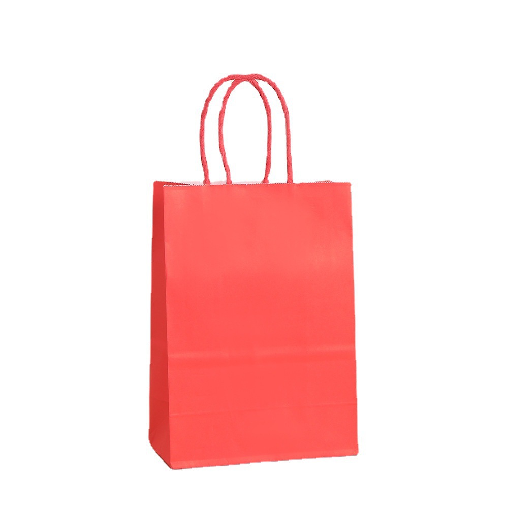 In Stock Solid Color Kraft Paper Takeaway Bag Color Rope Handle Wedding Candy Bag Portable Paper Bag Clothing Gift Packaging Bag