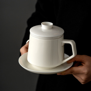 德化白瓷茶杯陶瓷带盖过滤水杯办公室茶水分离会议杯批发印制logo