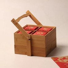 木质月饼提盒 木制茶叶礼盒 中式手提盒多层点心收纳盒糕点提盒