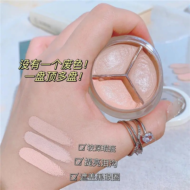 Novo Three Colors Concealer Long-Lasting Moisturizing Concealer Dark Circles Acne Marks Brightening Repair Tear Groove Concealer Plate Authentic