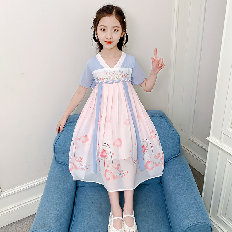 Girls' Han Chinese Costume Dress 2023 New Children Fashionable Summer Clothing Teenager Clothing Girls Summer Hanfu Princess Skirt