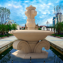各种尺寸黄锈石石雕喷泉花岗岩欧式流水喷泉户外园林景观喷泉雕塑
