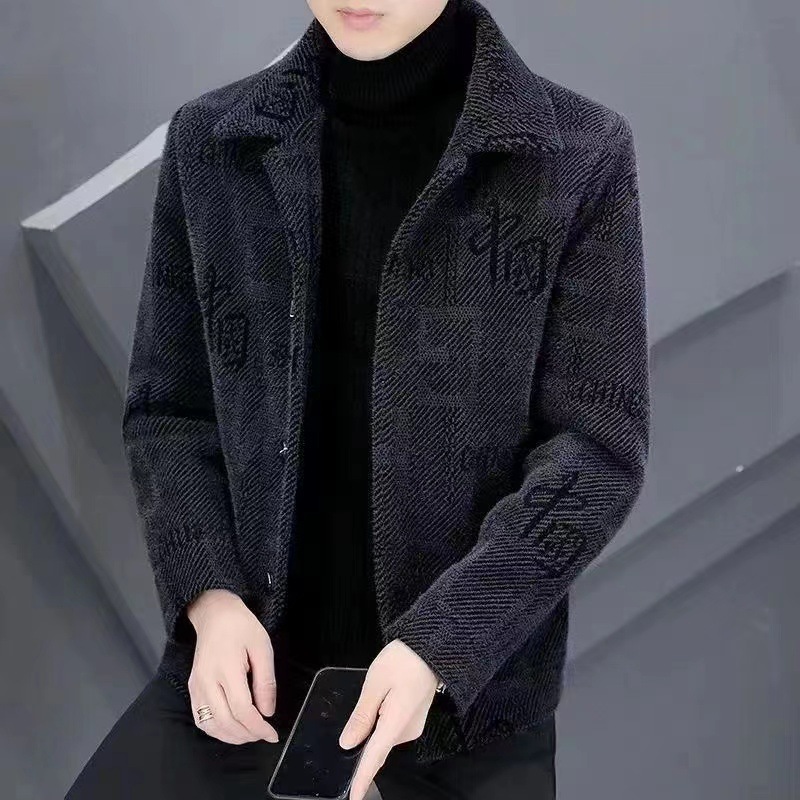 男士冬季外套加绒加厚呢子夹克秋冬新款保暖衣服男装短款毛呢大衣