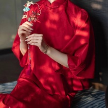 晨袍女新娘敬酒服订婚礼服高端轻奢小众新中式国风半身裙两件套