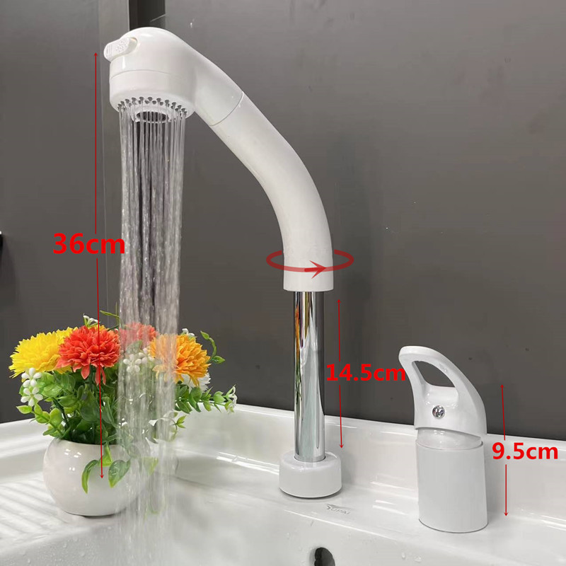 Internet Celebrity Style Kxk Japanese Style Double Hole Faucet White Pull-out Hot and Cold Basin Faucet Split Lifting Telescopic Water Tap