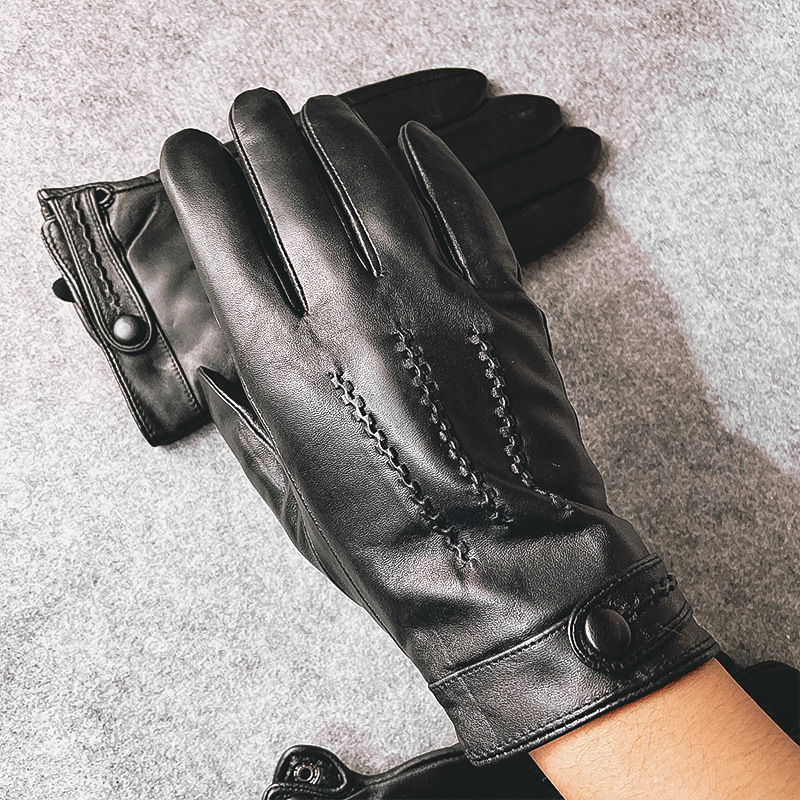 真皮手套男士冬季触屏加绒加厚保暖绵羊皮户外骑车开车皮手套劳保