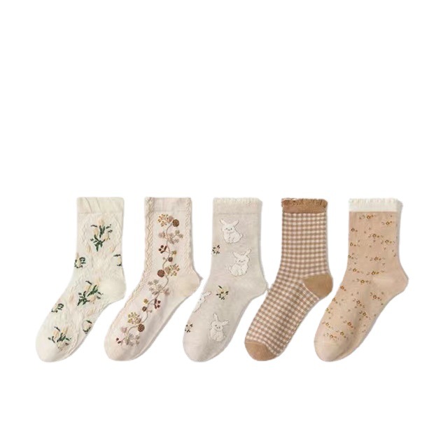 Socks Women's Mid Tube Stockings Early Spring Autumn Winter Ins Trendy New Artistic Long Socks Korean Style All-Match and Cute Japanese Style Long Tube