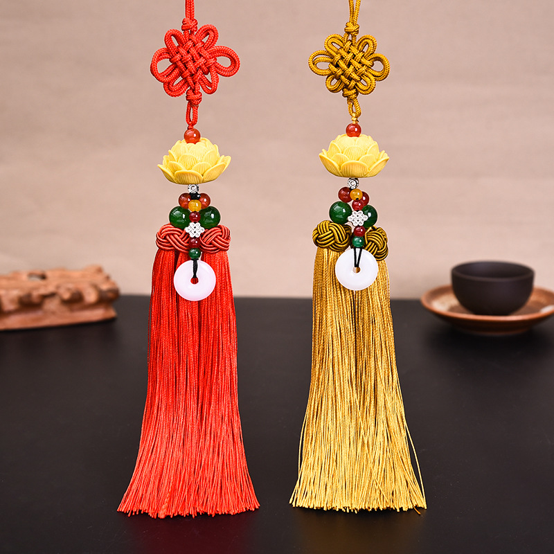 中国结莲花平安扣汽车挂件 中国风双穗车挂 车内保平安内饰品吊坠