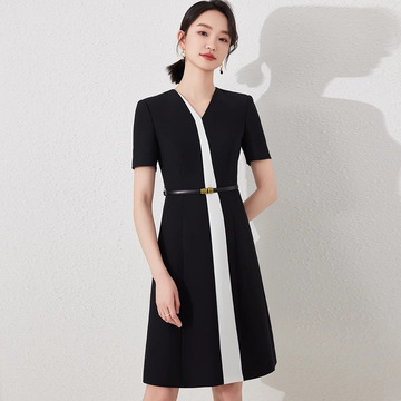 艾尚臣短袖连衣裙女2024新款女装气质黑白色裙子时尚修身裙夏休闲