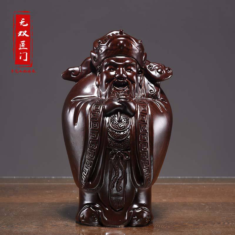 黑檀木文财神爷佛像雕刻摆件红木工艺品家居装饰店铺开业乔迁送礼