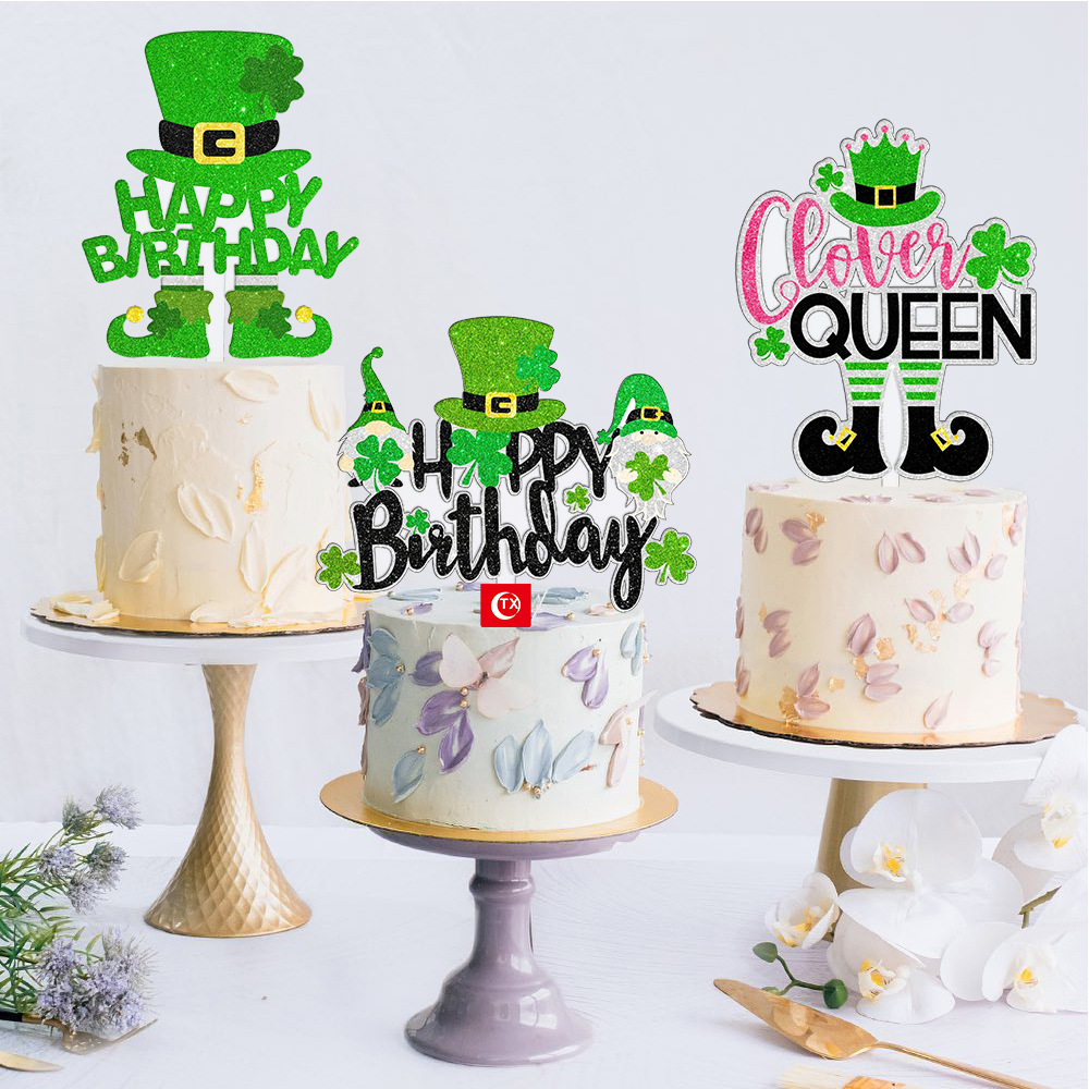 2022新款圣帕特里克节派对主题蛋糕插排绿帽子国庆节蛋糕装饰插件