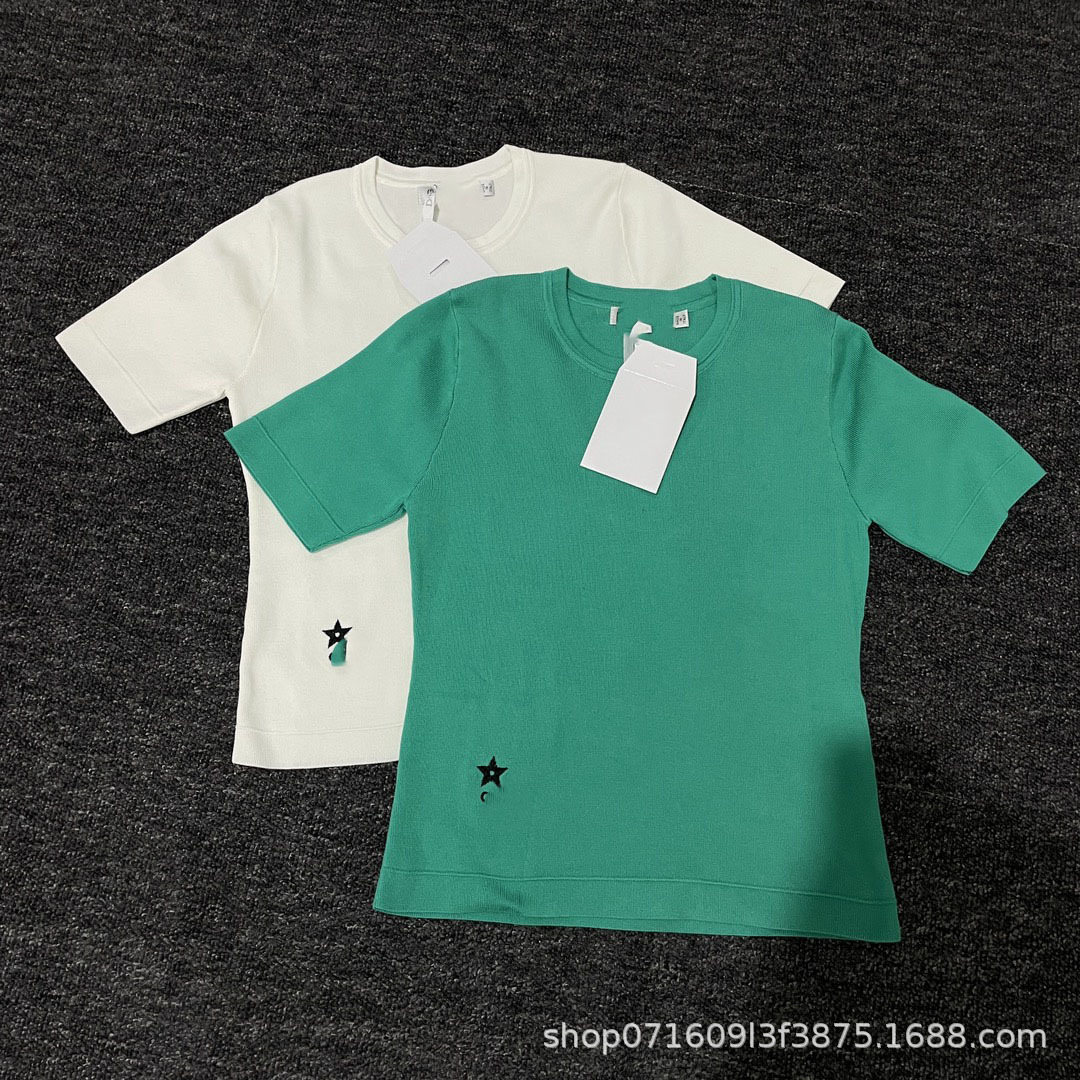 南油高货 24法式D家夏季时尚刺绣五角星字母圆领短袖针织衫上衣女