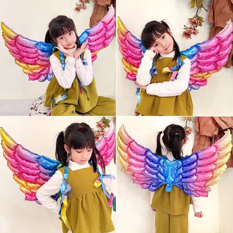 Net Red Bee Butterfly Wings Balloon Back Decoration Children Angel Rocket Inflatable Toy Birthday Push Stall Wholesale