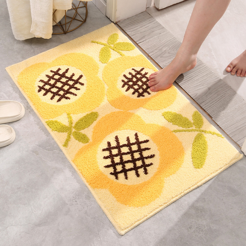 INS Light Luxury Leaves Plant Jacquard Bathroom Non-Slip Mat Absorbent Floor Mat Doormat Non-Slip Floor Mat Bedroom Carpet