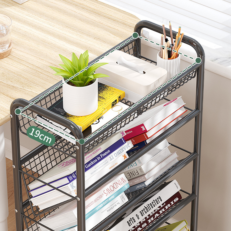 Portable Bookshelf and Storage Shelf Children Reading Storage Rack Household Trolley Floor Dormitory Simple Bookcase with Wheels