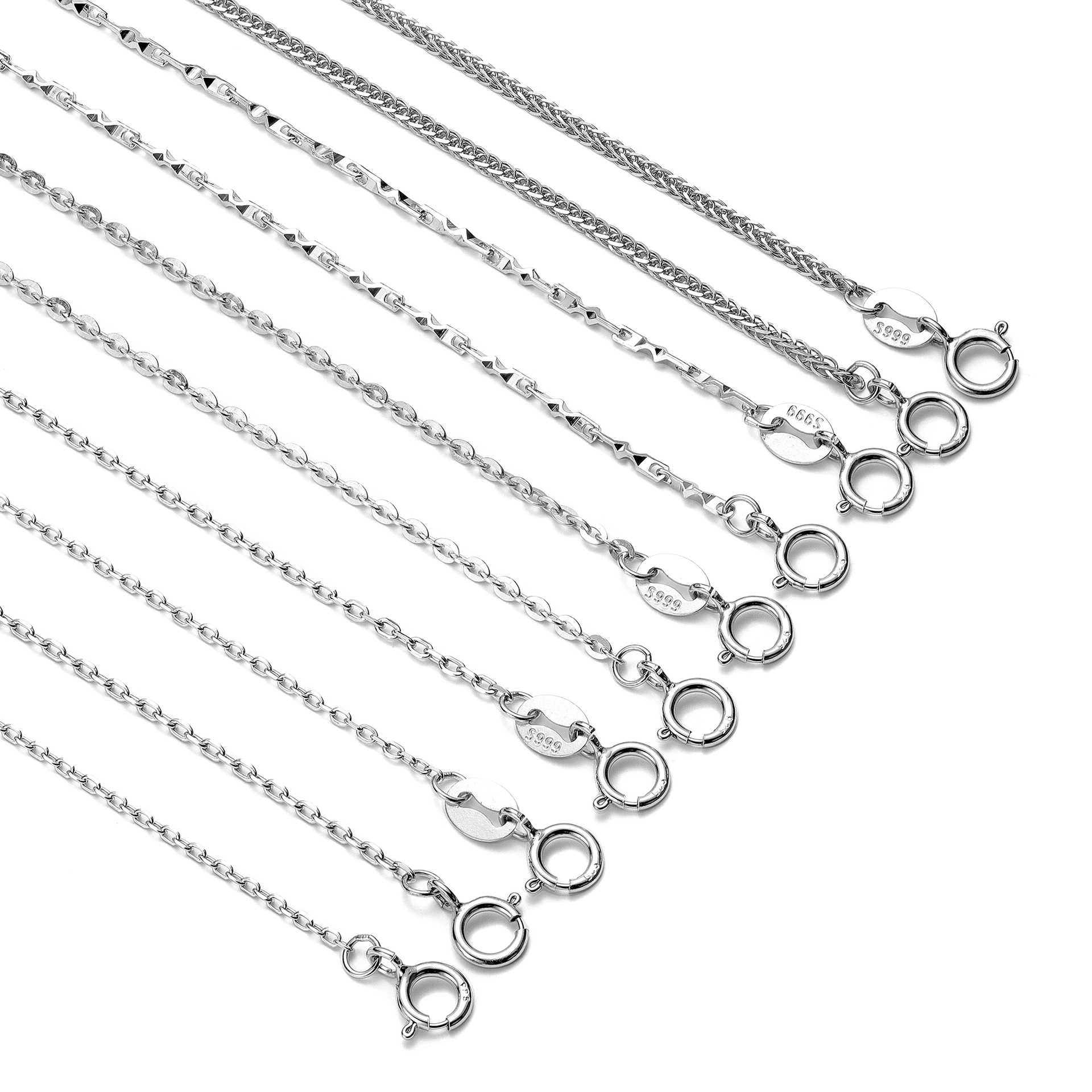 S999 Sterling Silver Necklace for Women Cross Chain Shiny O-Type Chain Gypsophila Chain Chopin Chain Light Luxury High-Grade Pure Silver Clavicle Chain