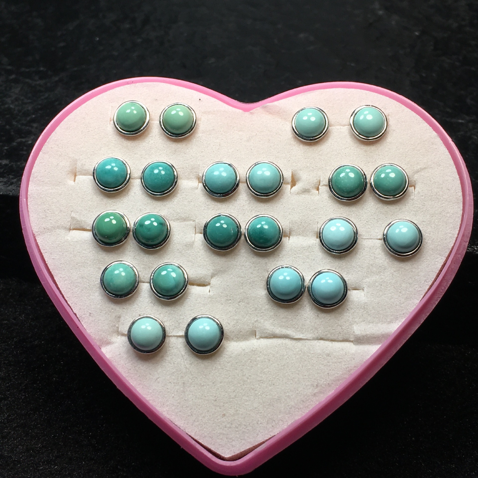 精品湖北原矿绿松石耳钉高瓷蓝无杂裂s925银镶嵌简约高级感耳饰品