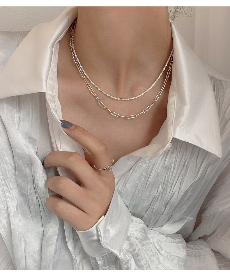 韩版s925银波光粼粼项链女复古满天星气质锁骨链简约蛇骨链叠戴饰